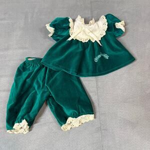 Vintage Cabbage Patch Kids Doll Outfit Green Velvet Lace Collar Coleco